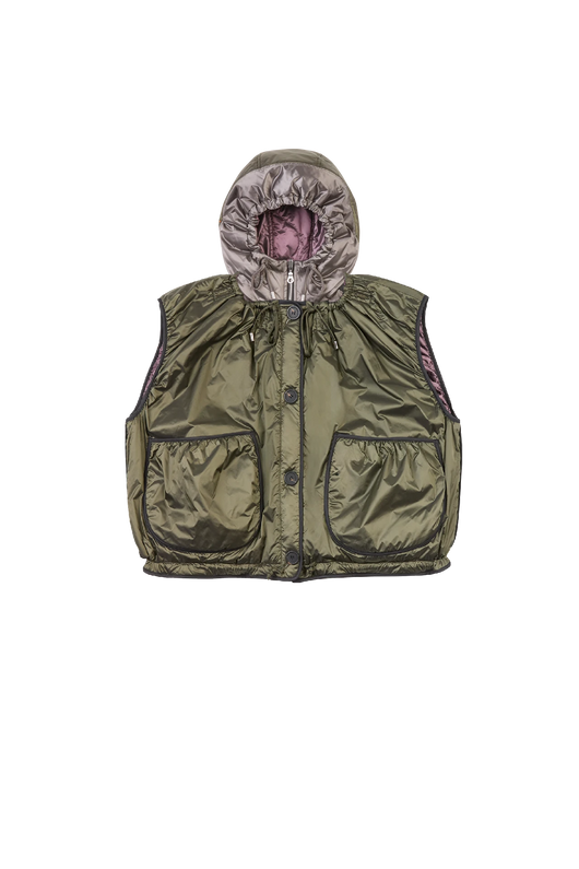 Olive green quilted vest with hood